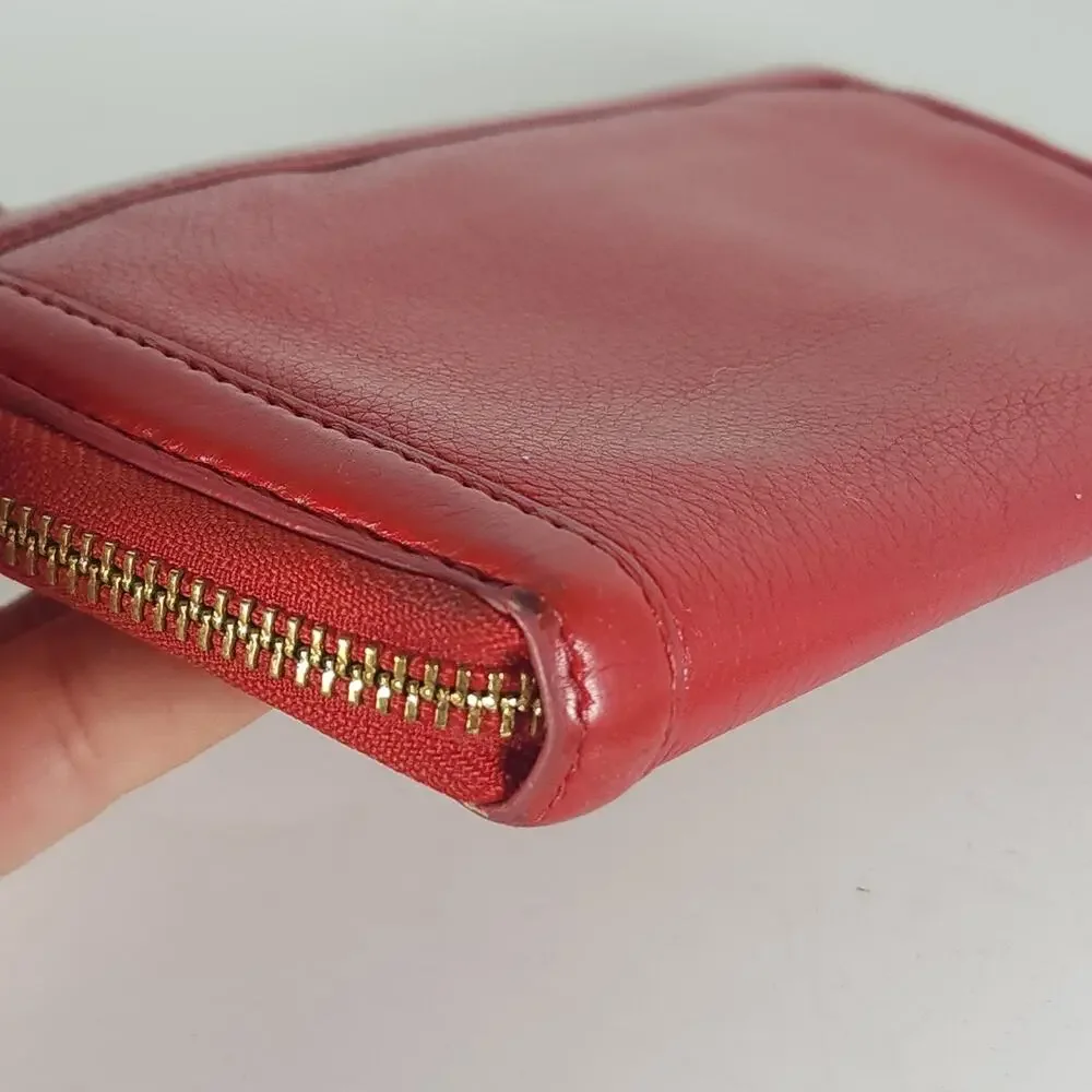 Tory Burch Amanda Red Pebbled Leather Gold Logo Zip Continental Wallet